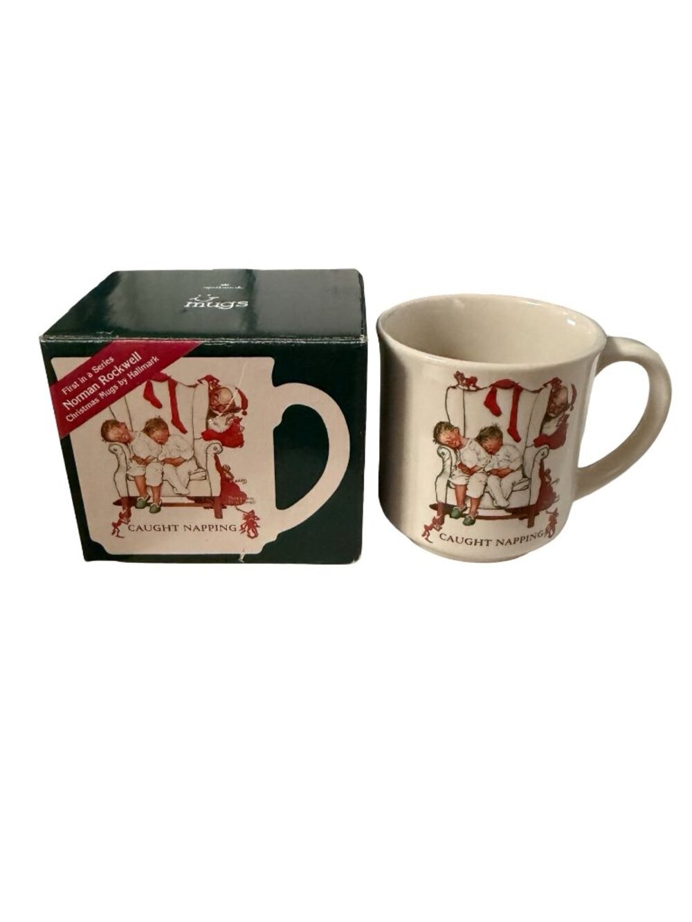Hallmark Norman Rockwell Caught Napping Christmas Mug with Box 1987 First in Ser